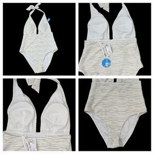Cupshe One Piece Bathing Suit Size M Tan/White Gold Glitter‎